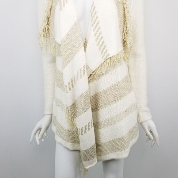 Ella Moss Gold Shimmer Striped Fringe Cardigan XS - Picture 3 of 7